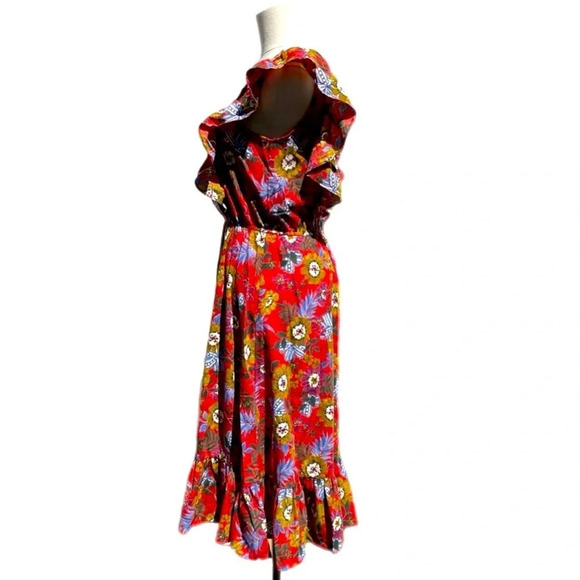Molly Bracken red floral midi dress with ruffle sleeve size small - Picture 9 of 16